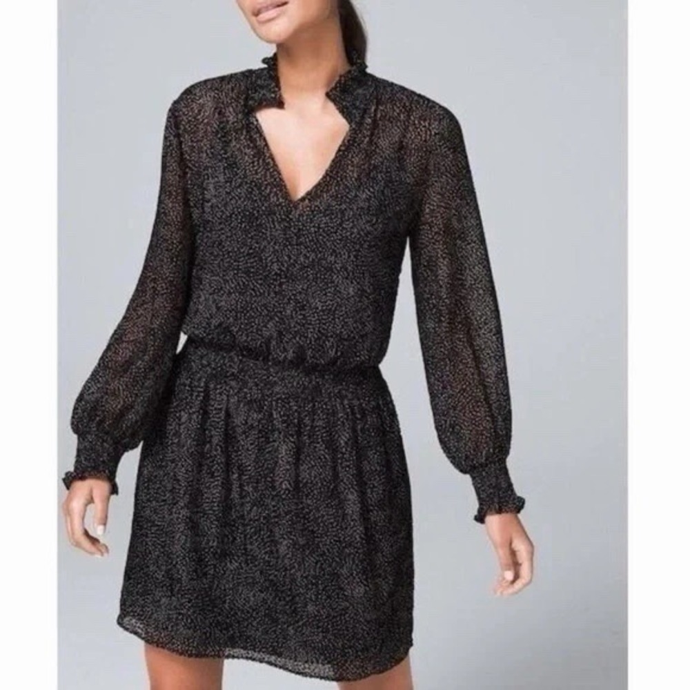White House Black Market Burnout Dot Smocked Waist Dress Black Size Medium